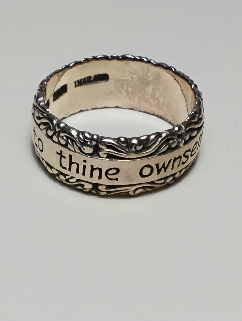 "To Thine Own Self Be True" Ring 925 Silver Sz 9